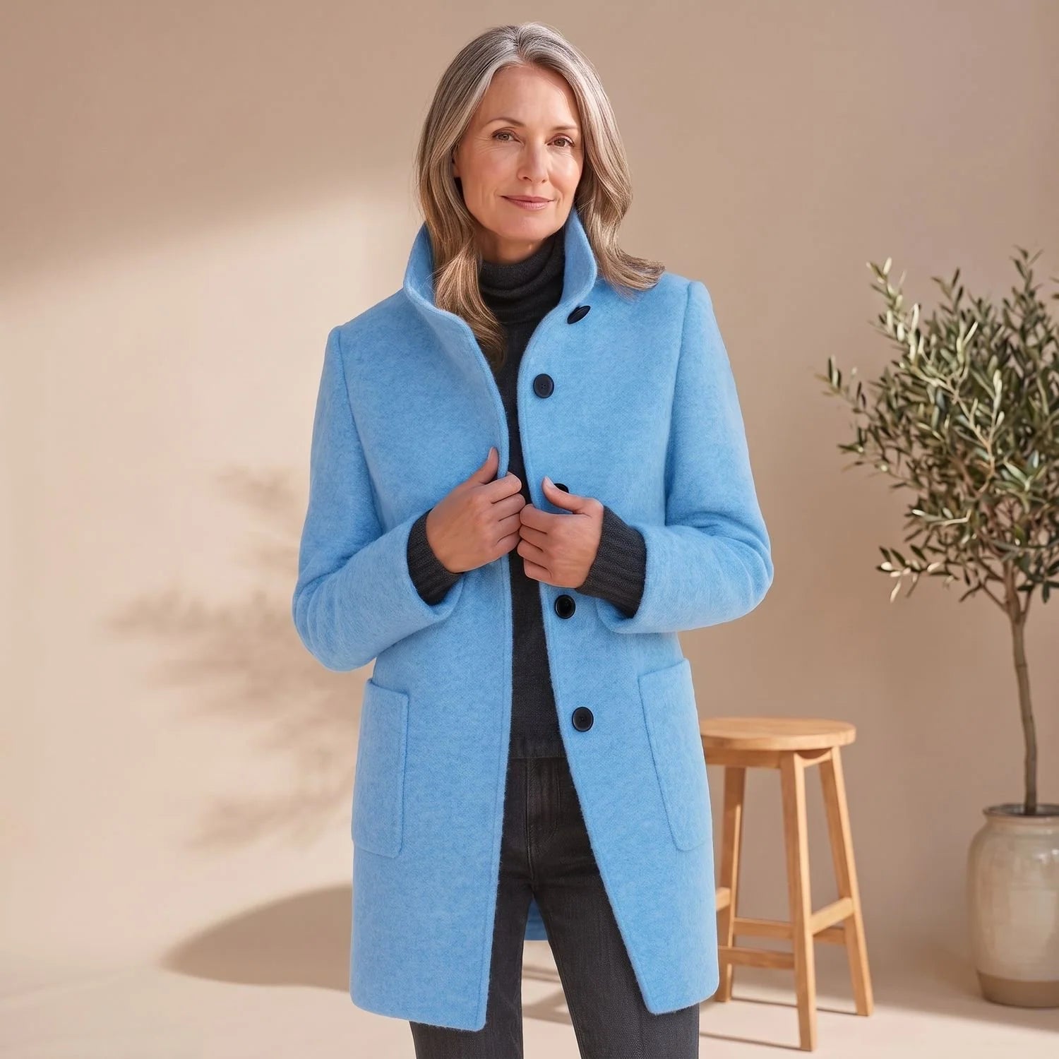 Leonie | Damen Wollmantel mit Stehkragen Knopfleiste Wintermantel 7