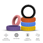 Set di ruote colorate per valigie, design all-terrain, migliorano manovrabilità, durata e silenziosità. Ideali per viaggiatori frequenti.