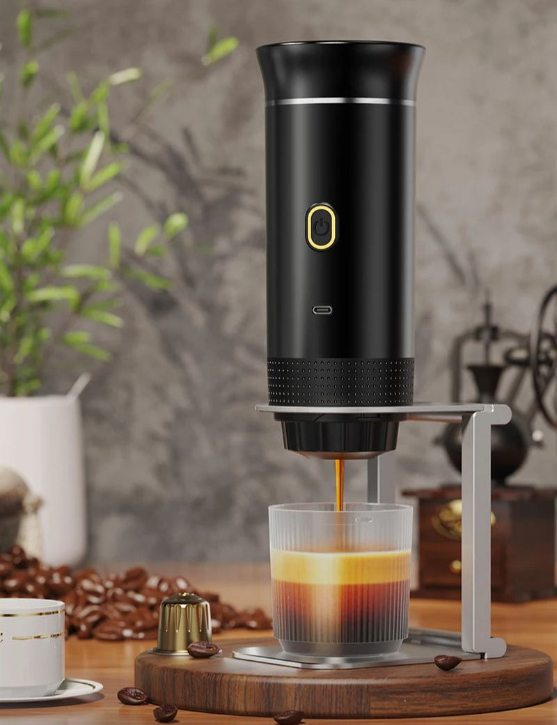 Macchina per caffè espresso elettrica portatile: macchina 3 in 1 per capsule e polvere per un caffè fresco in qualsiasi momento, in viaggio o alla guida. 1