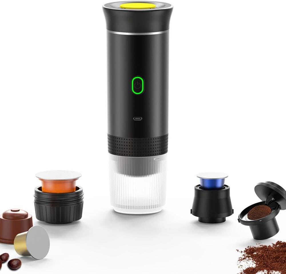 Macchina per caffè espresso elettrica portatile: macchina 3 in 1 per capsule e polvere per un caffè fresco in qualsiasi momento, in viaggio o alla guida. 2