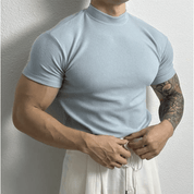 Maglia aderente a coste da uomo - Manica corta - Collo alto - Tessuto elasticizzato traspirante 0