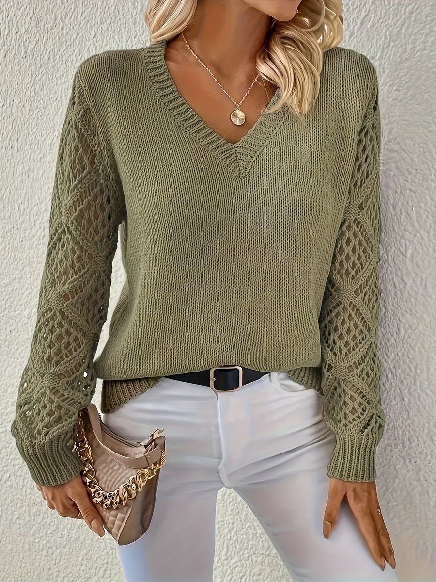 Maglione Donna Elegante Maniche Lunghe Scollo a V Casual Vestibilità Regolare per Ogni Occasione 0