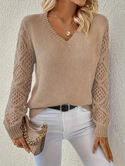 Maglione Donna Elegante Maniche Lunghe Scollo a V Casual Vestibilità Regolare per Ogni Occasione 3