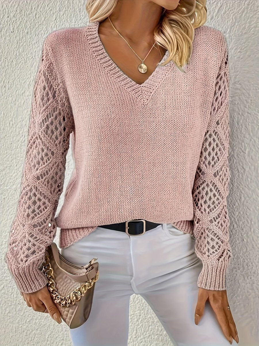Maglione Donna Elegante Maniche Lunghe Scollo a V Casual Vestibilità Regolare per Ogni Occasione 6