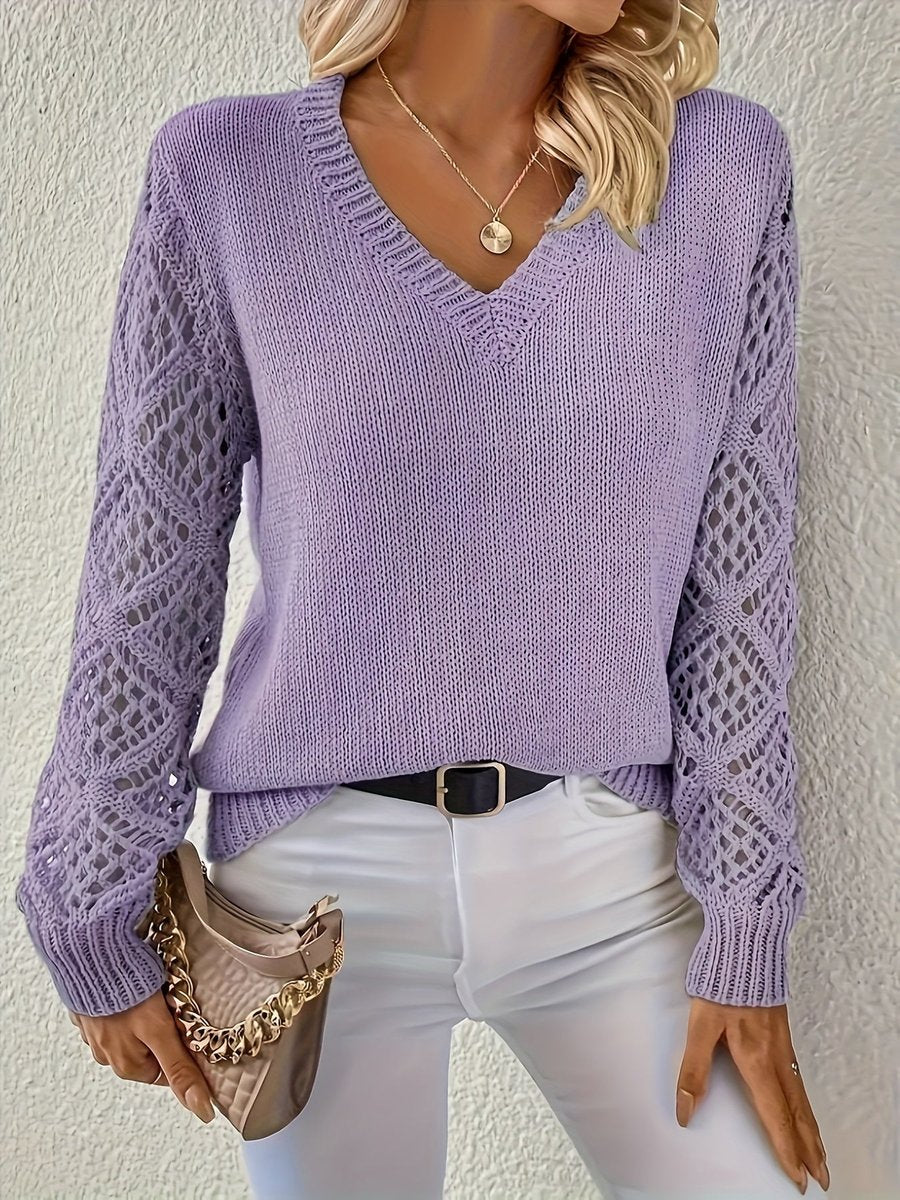 Maglione Donna Elegante Maniche Lunghe Scollo a V Casual Vestibilità Regolare per Ogni Occasione 8