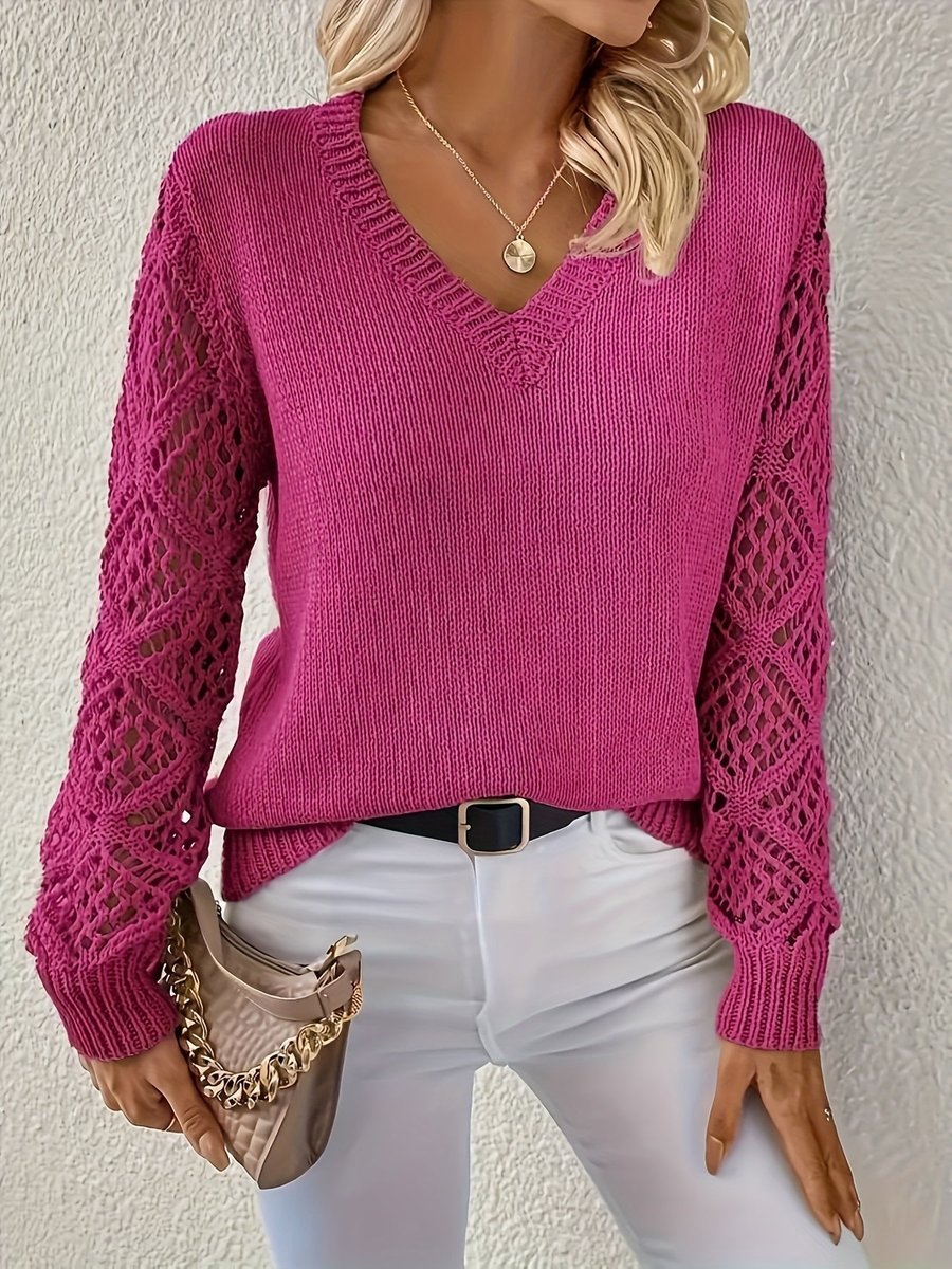 Maglione Donna Elegante Maniche Lunghe Scollo a V Casual Vestibilità Regolare per Ogni Occasione 9