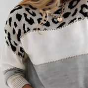 Maglione Donna Girocollo Colorblock con Stampa Leopardata Moderno e Confortevole 1