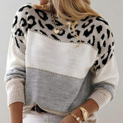 Maglione Donna Girocollo Colorblock con Stampa Leopardata Moderno e Confortevole 2