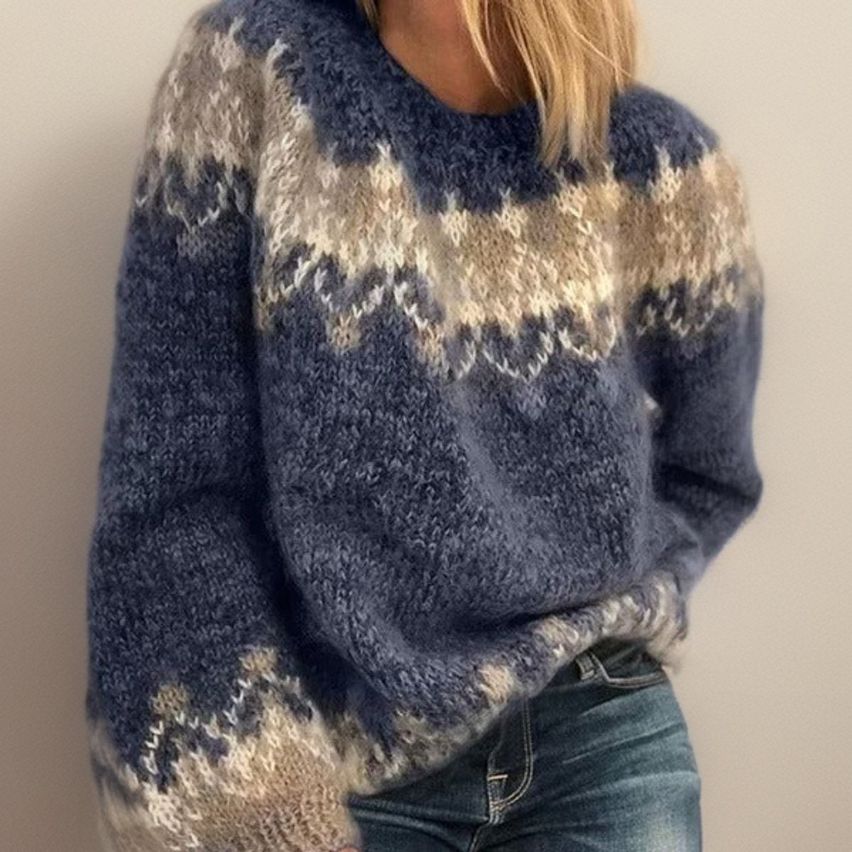 Maglione Donna Girocollo Jacquard Islandese Stile Nordico Elegante 0
