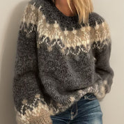 Maglione Donna Girocollo Jacquard Islandese Stile Nordico Elegante 3