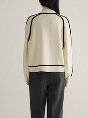 Maglione Donna Oversize Collo Alto con Strisce a Contrasto Casual Elegante 6