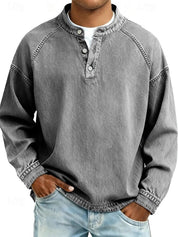 Maglione Uomo Retro Henley Maniche Lunghe Look Vintage Casual Elegante 0