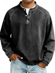 Maglione Uomo Retro Henley Maniche Lunghe Look Vintage Casual Elegante 1