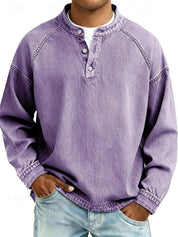 Maglione Uomo Retro Henley Maniche Lunghe Look Vintage Casual Elegante 3