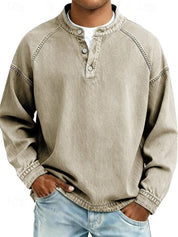 Maglione Uomo Retro Henley Maniche Lunghe Look Vintage Casual Elegante 4