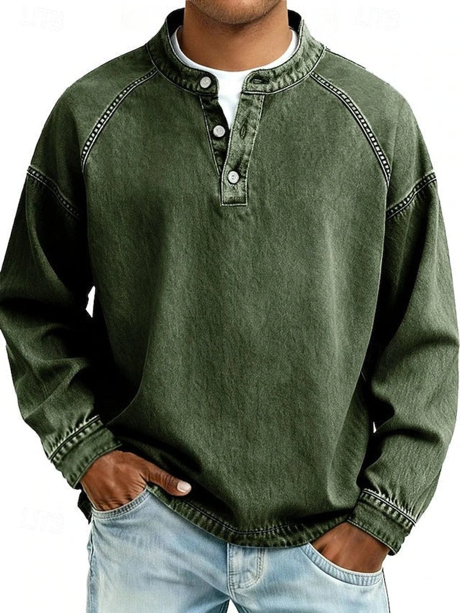 Maglione Uomo Retro Henley Maniche Lunghe Look Vintage Casual Elegante 5