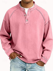 Maglione Uomo Retro Henley Maniche Lunghe Look Vintage Casual Elegante 8