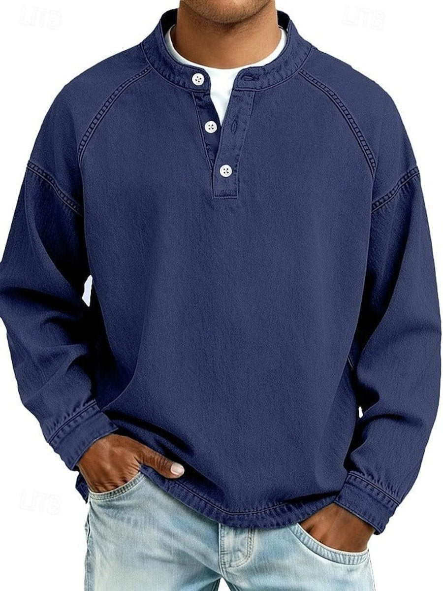 Maglione Uomo Retro Henley Maniche Lunghe Look Vintage Casual Elegante 9