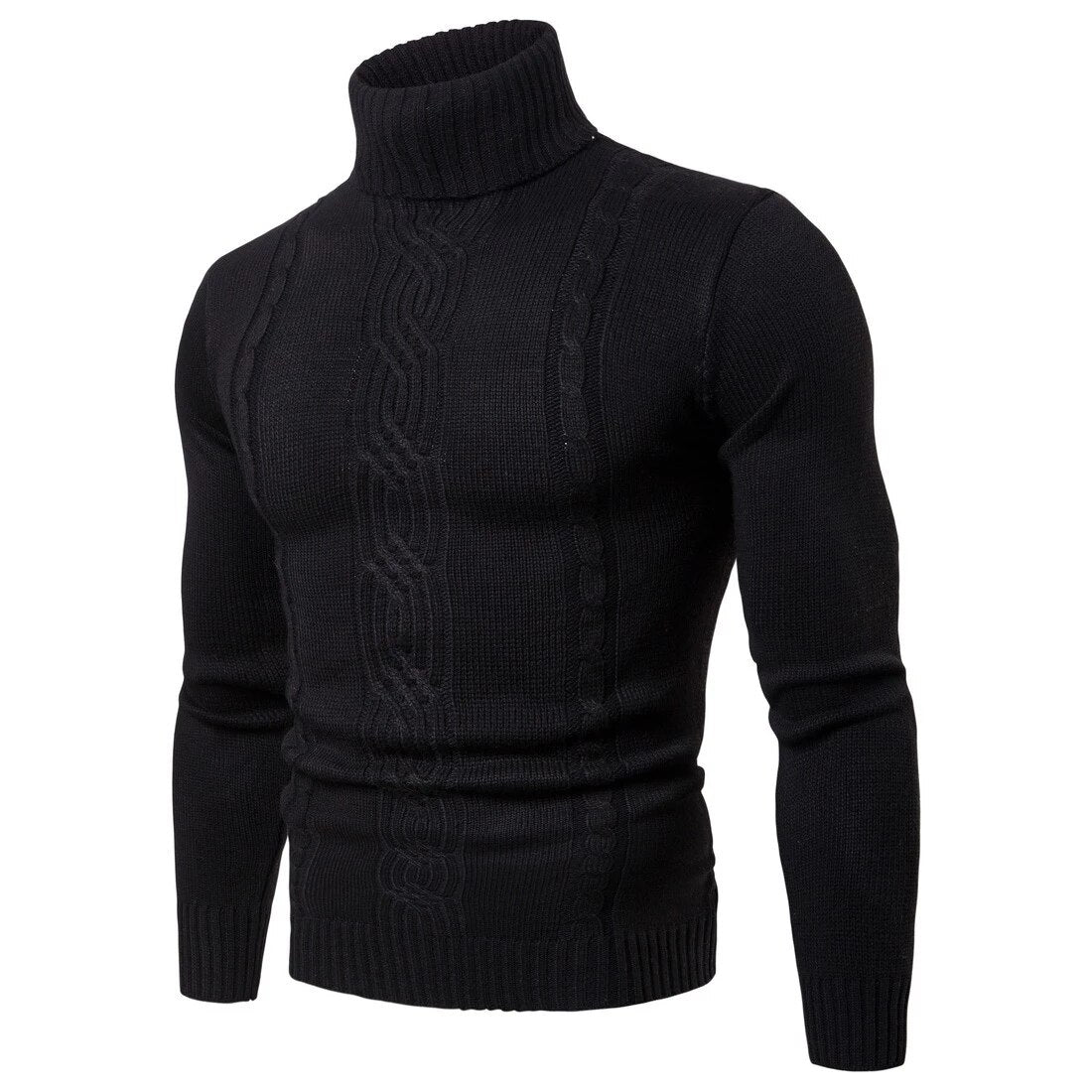 Maglione a collo alto da uomo - Maglia a trecce - Caldo e strutturato - Polsini e orlo a coste 1