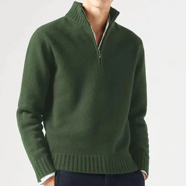 Maglione da uomo con cerniera a un quarto - Tessuto in maglia morbida - Collo alto - Polsini e orlo a coste 6