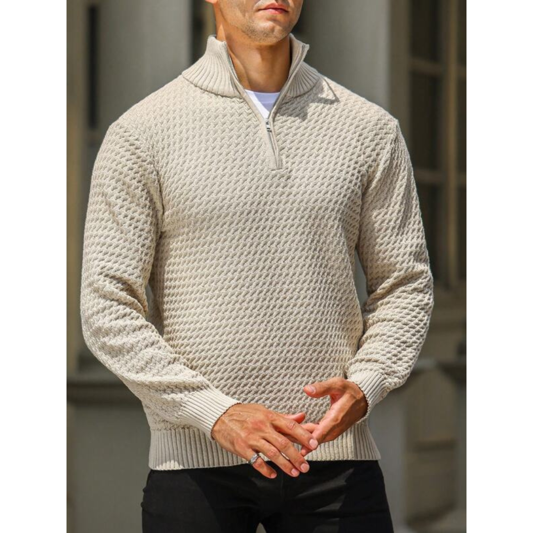 Maglione da uomo con mezza zip – Maglia testurizzata – Vestibilità su misura – Rifiniture a coste – Morbido al tatto 5