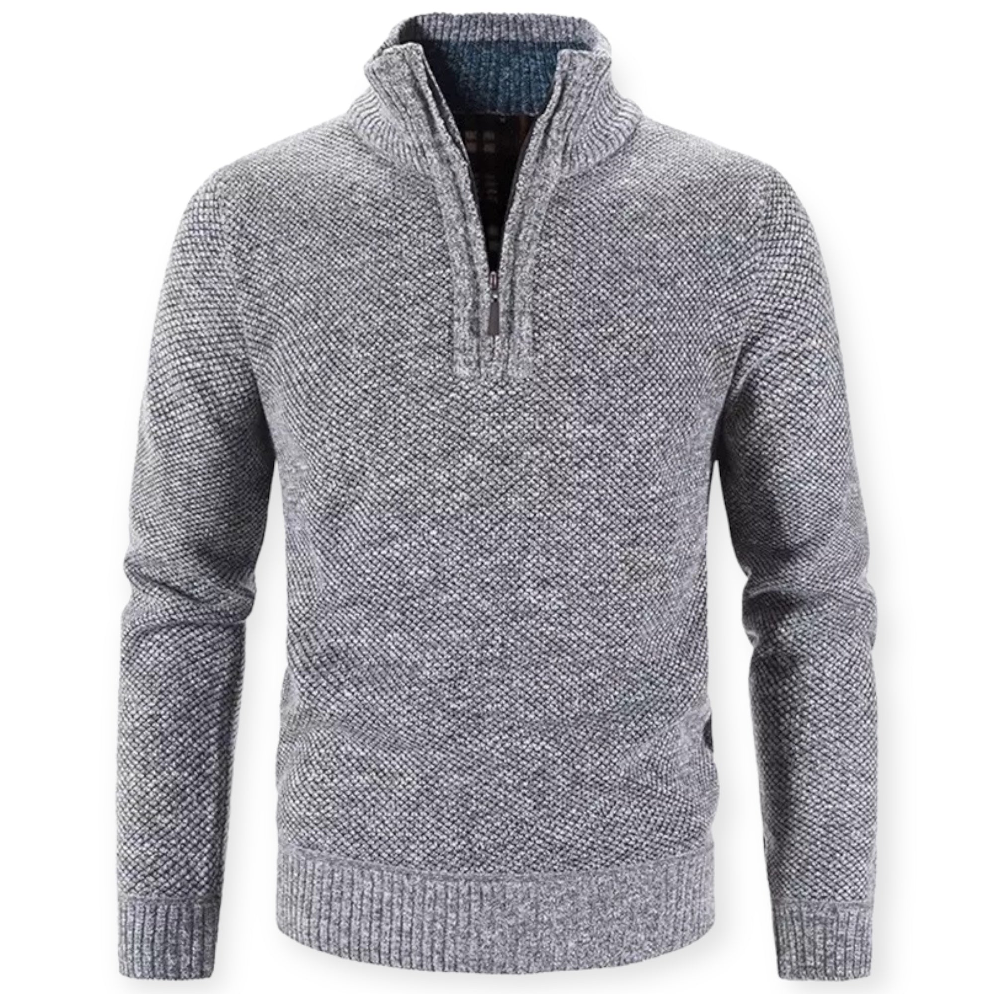 Maglione da uomo in maglia - Misto lana - Zip a un quarto - Collo a coste - Vestibilità classica 0