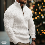 Maglione da uomo in maglia a trecce - Mezza cerniera - Collo alto - Vestibilità calda e confortevole 0