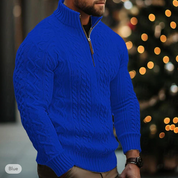 Maglione da uomo in maglia a trecce - Mezza cerniera - Collo alto - Vestibilità calda e confortevole 1