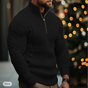 Maglione da uomo in maglia a trecce - Mezza cerniera - Collo alto - Vestibilità calda e confortevole 2