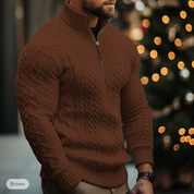 Maglione da uomo in maglia a trecce - Mezza cerniera - Collo alto - Vestibilità calda e confortevole 3