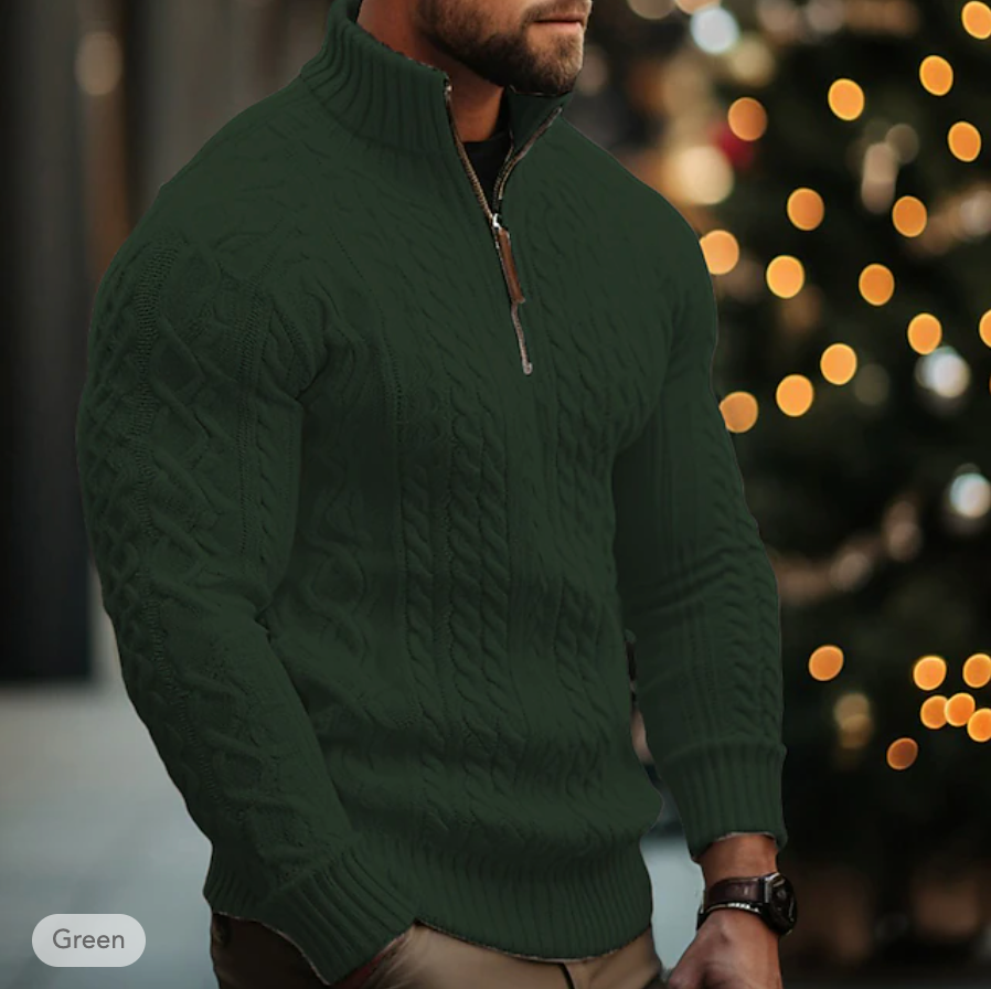 Maglione da uomo in maglia a trecce - Mezza cerniera - Collo alto - Vestibilità calda e confortevole 4