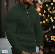 Maglione da uomo in maglia a trecce - Mezza cerniera - Collo alto - Vestibilità calda e confortevole 4