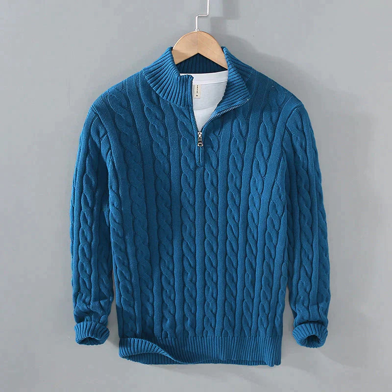 Maglione da uomo in maglia a trecce - Zip a un quarto - Collo e polsini a coste - Caldo ed elegante 3