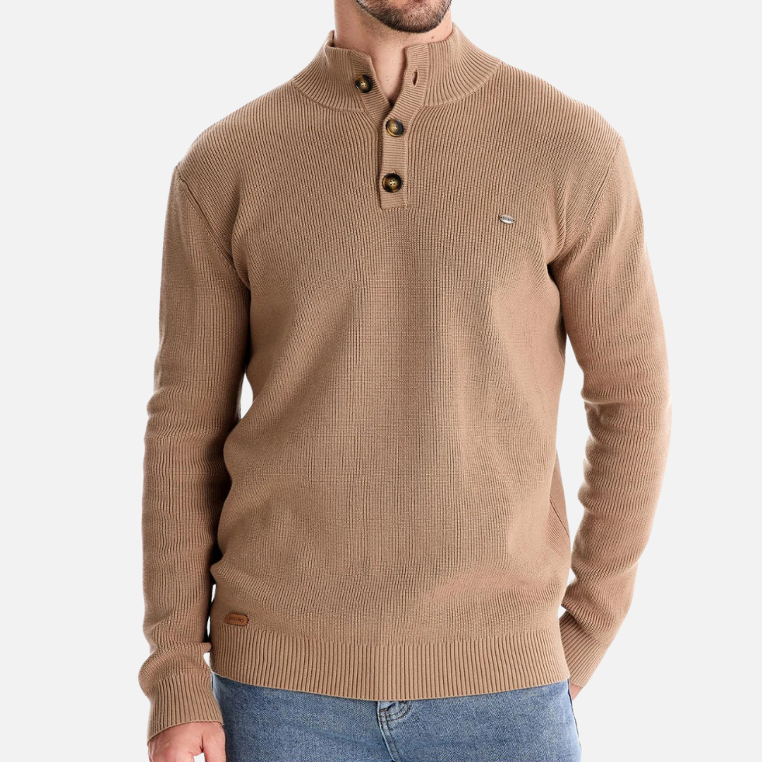 Maglione dolcevita da uomo – Misto lana – Vestibilità slim – Maglia a coste con abbottonatura 0