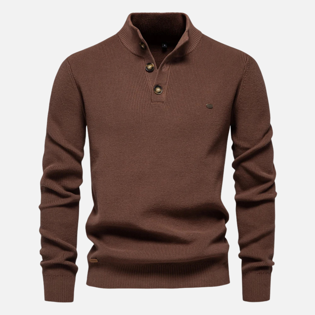 Maglione dolcevita da uomo – Misto lana – Vestibilità slim – Maglia a coste con abbottonatura 4