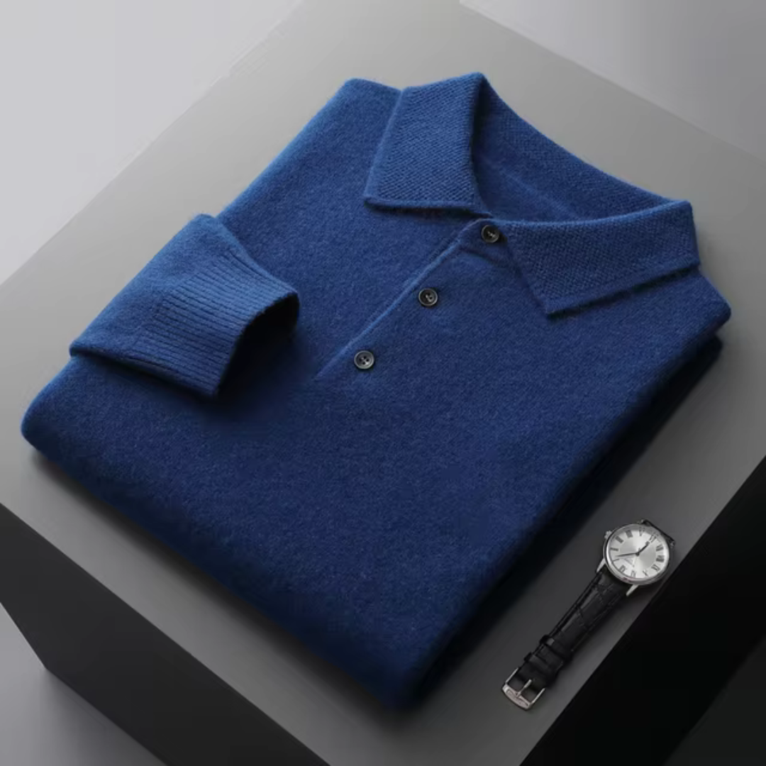 Maglione polo da uomo – Lana Merino – Vestibilità standard – Abbottonatura – Rifiniture a coste 0