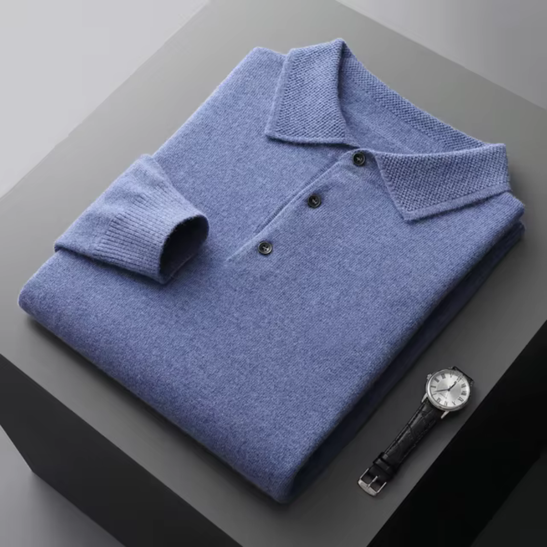 Maglione polo da uomo – Lana Merino – Vestibilità standard – Abbottonatura – Rifiniture a coste 2
