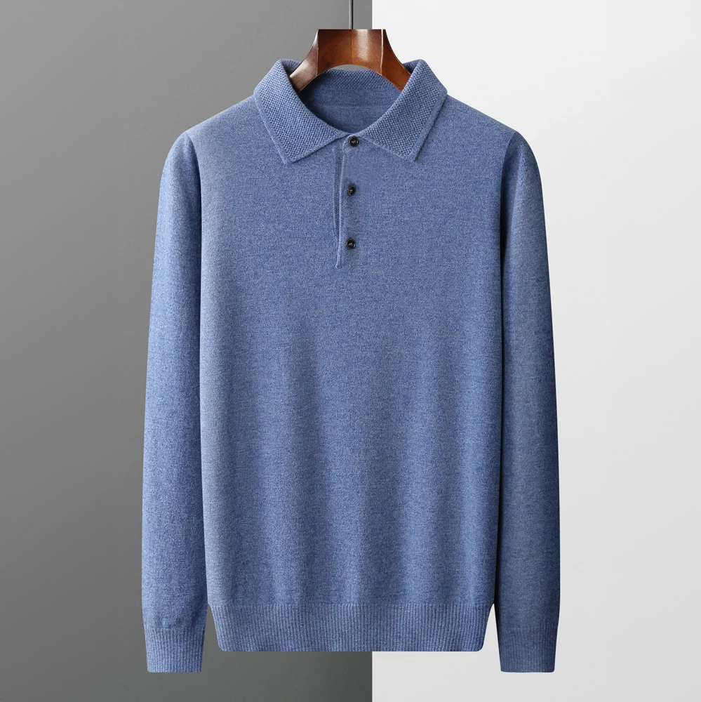 Maglione polo da uomo – Lana Merino – Vestibilità standard – Abbottonatura – Rifiniture a coste 3