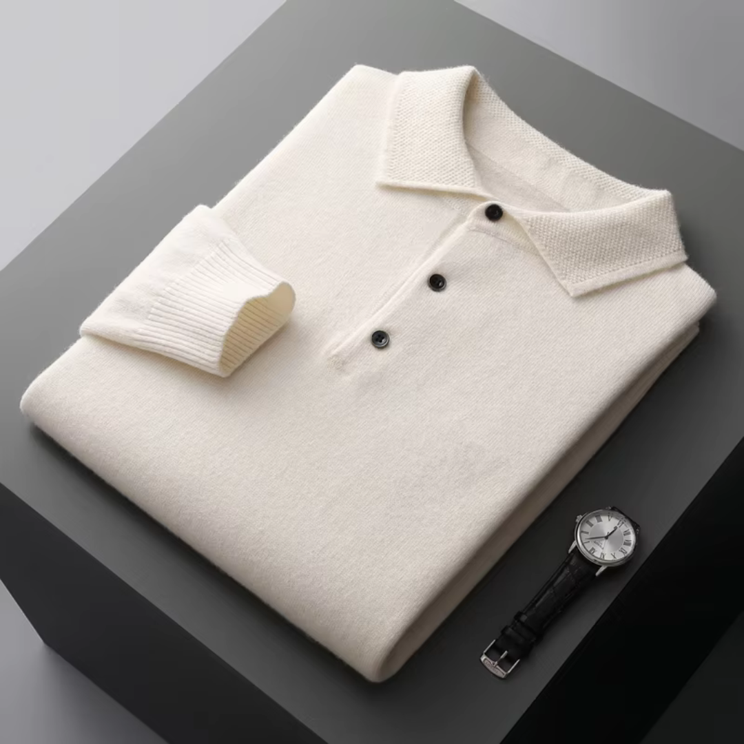 Maglione polo da uomo – Lana Merino – Vestibilità standard – Abbottonatura – Rifiniture a coste 5