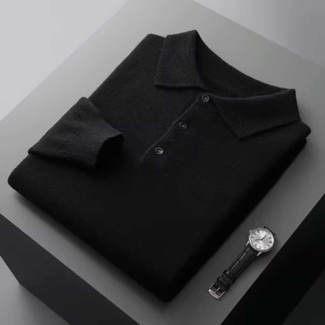 Maglione polo da uomo – Lana Merino – Vestibilità standard – Abbottonatura – Rifiniture a coste 6