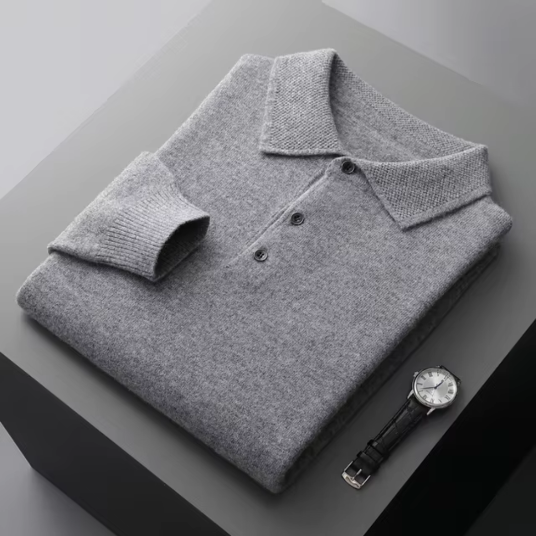 Maglione polo da uomo – Lana Merino – Vestibilità standard – Abbottonatura – Rifiniture a coste 7