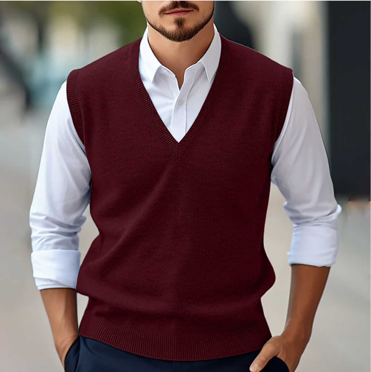 Maglione senza maniche con scollo a V | Maglieria leggera | Vestibilità elasticizzata 2