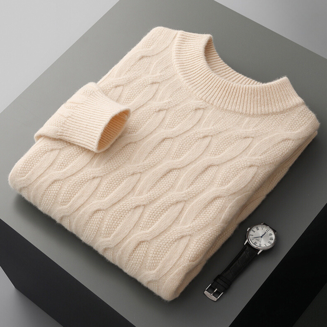 Maglione unisex in cashmere – Vestibilità rilassata – Maglia a trecce – Girocollo a coste 0