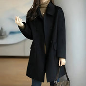 Marie | Damen Wollmantel Dame Zweireihiger Midi-Wintermantel mit Taschen 0