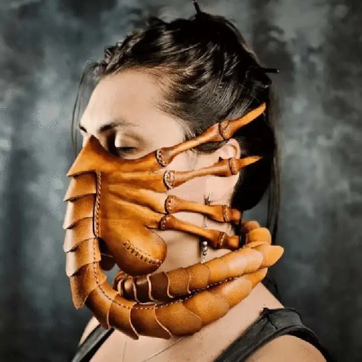 Maschera da insetto spaventosa in gomma horror a mezza faccia - Maschera da alieno per Halloween, costume da scorpione, accessorio per feste e cosplay 0