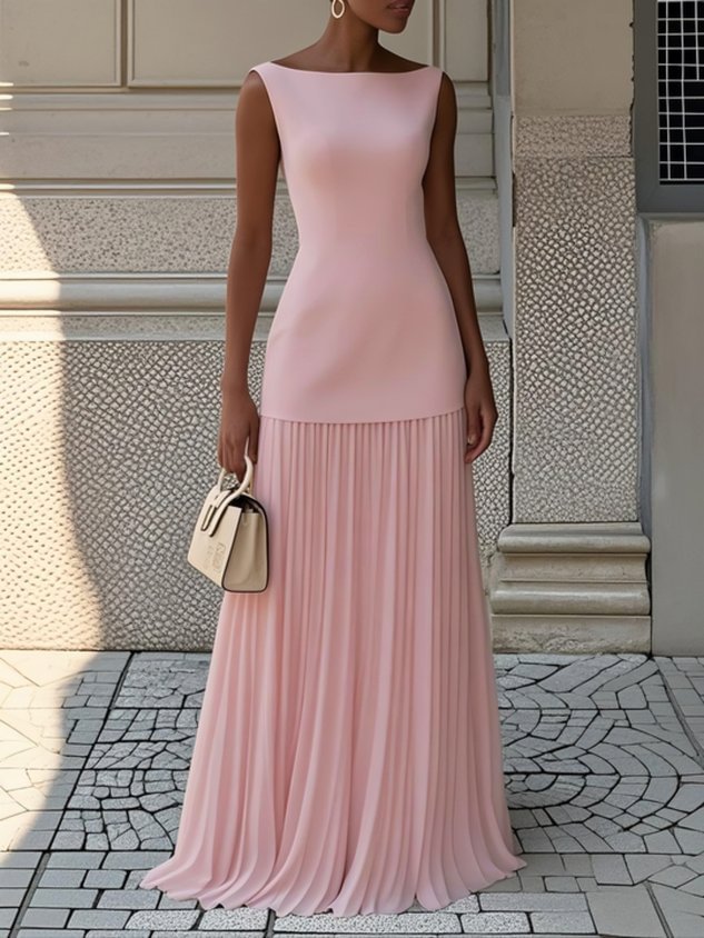 Maxi Abito Elegante Donna con Design Fluido e Scollo Senza Maniche 1
