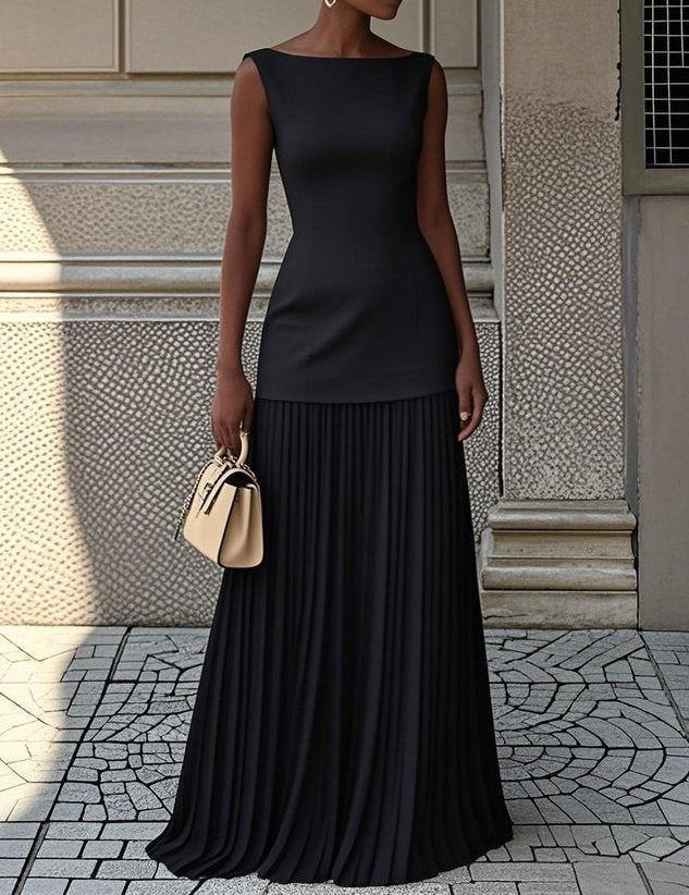 Maxi Abito Elegante Donna con Design Fluido e Scollo Senza Maniche 2
