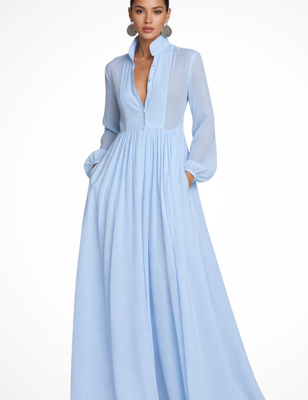 Maxi Abito Lungo da Donna con Maniche Lunghe e Bottoni - Elegante e Versatile per Occasioni Speciali 0