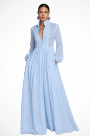 Maxi Abito Lungo da Donna con Maniche Lunghe e Bottoni - Elegante e Versatile per Occasioni Speciali 0