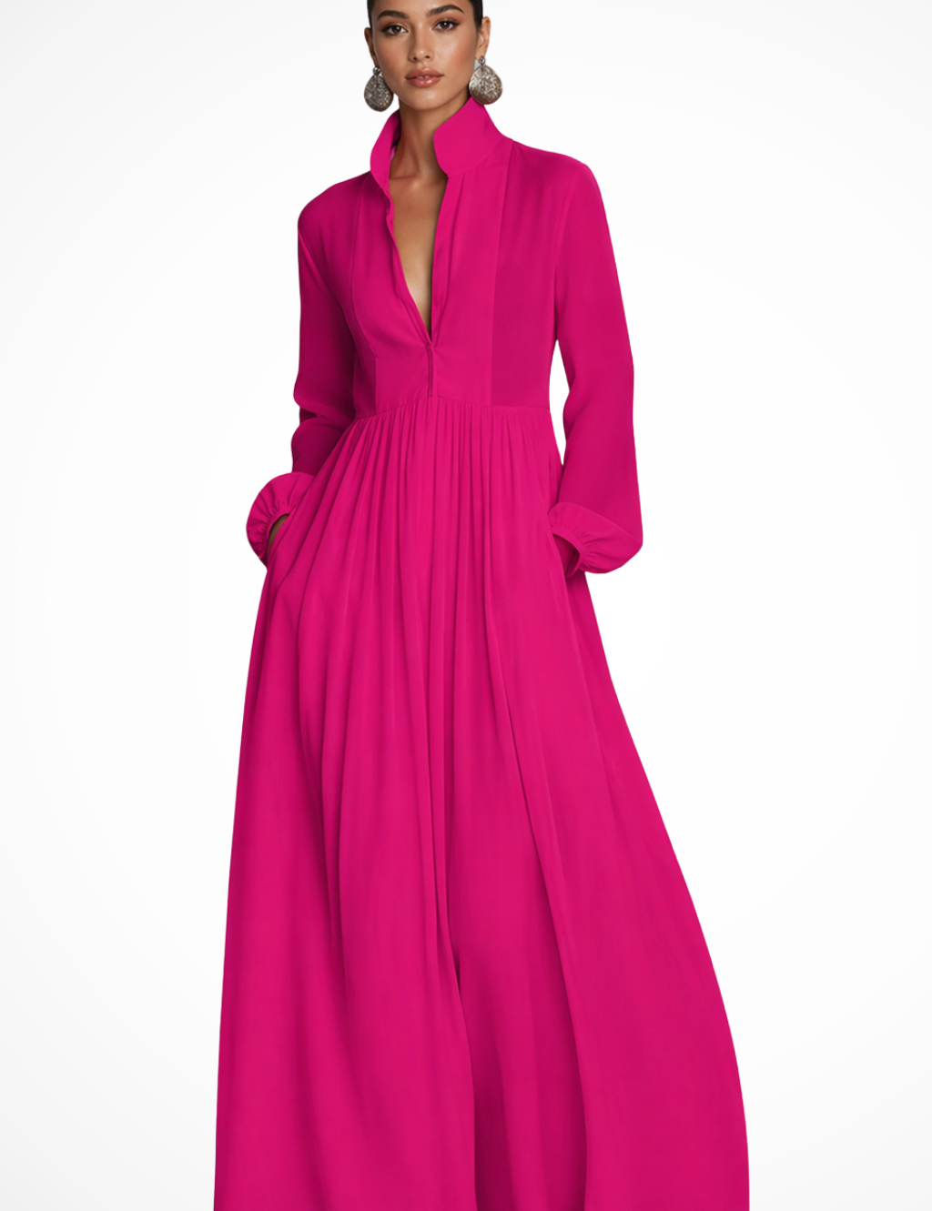 Maxi Abito Lungo da Donna con Maniche Lunghe e Bottoni - Elegante e Versatile per Occasioni Speciali 1